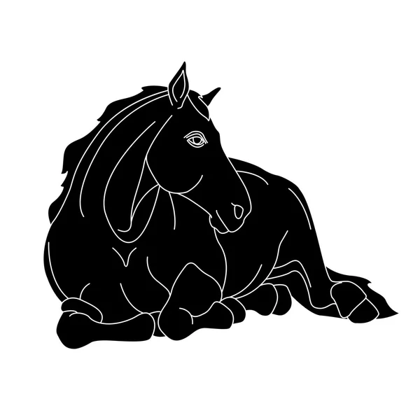 马躺在孤立的黑色剪影现实矢量图 — 图库矢量图片