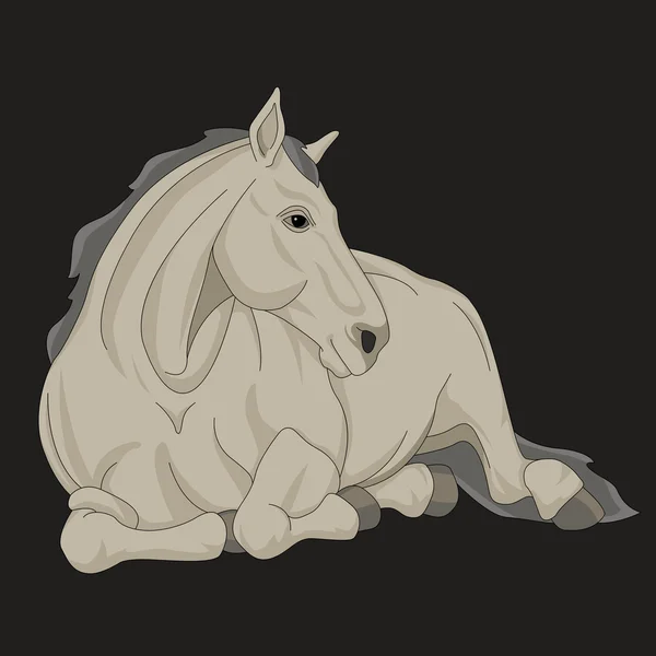 Horse lying black gray silhouette realistic vector illustration isolated — Stok Vektör