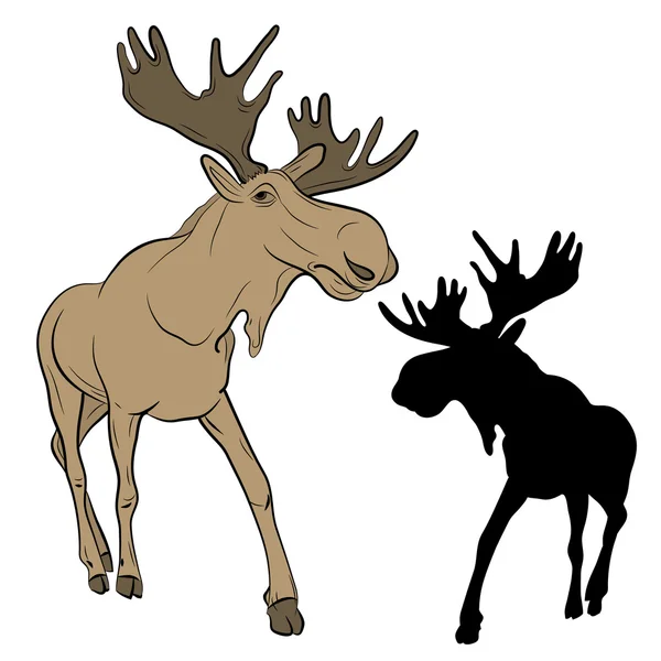 Adult moose go black silhouette set realistic — Stock Vector