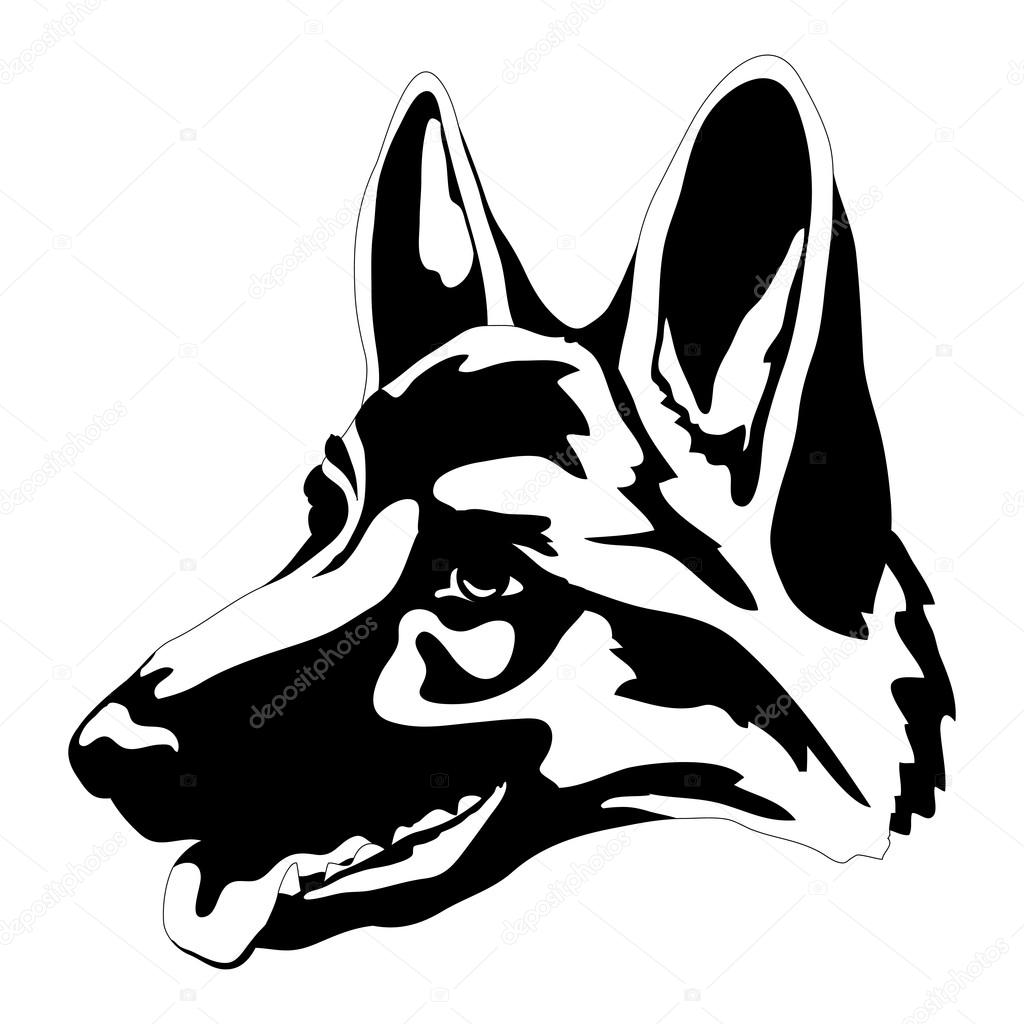 German Shepherd dog head face black silhouette