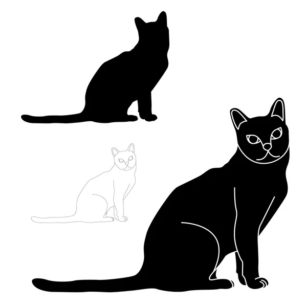 Cat sentado conjunto silhueta preta —  Vetores de Stock