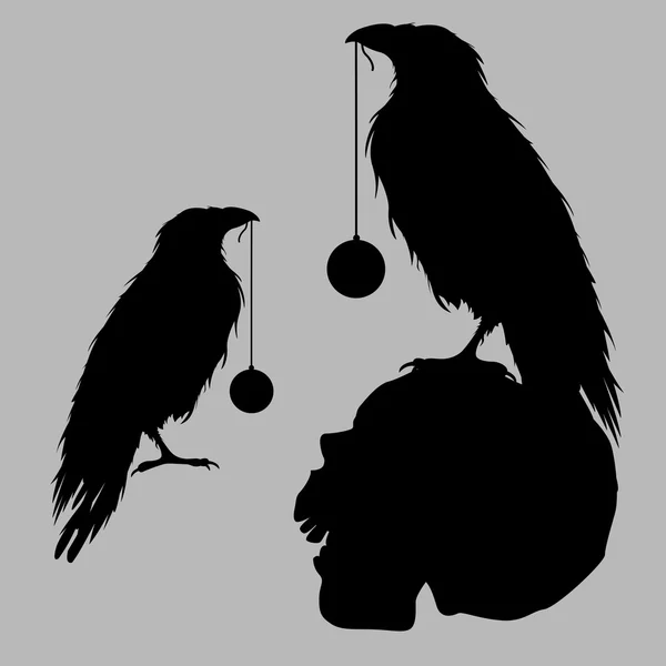 Crâne de silhouette oiseau corbeau noir — Image vectorielle