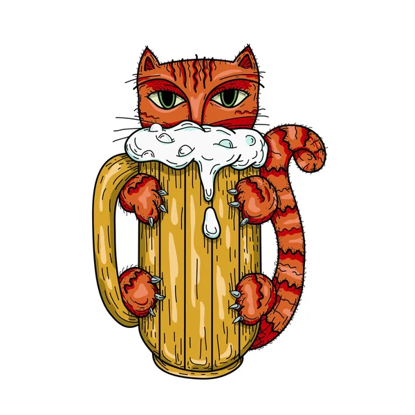 Gato y cerveza dorada — Archivo Imágenes Vectoriales