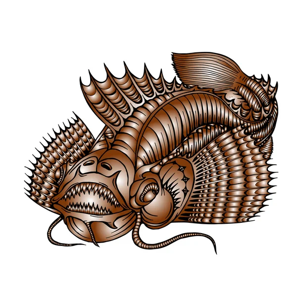 Gold Fisch Monster Vektor Illustration — Stockvektor