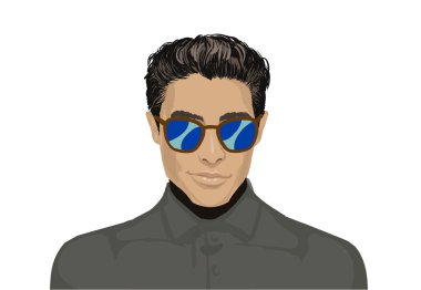 Portre yakışıklı delikanlı yüz. Pan Asya erkek portre. Şık büyüleyici genç adam yüz. Beyaz arka plan üzerinde bir hipster Asya adam portresi. Gözlüklü güzel Asya öğrenci