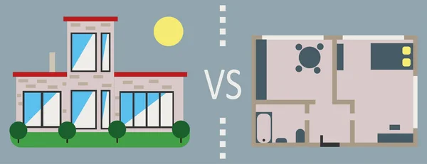 Σπίτι vs επίπεδη (ή διαμέρισμα) — Διανυσματικό Αρχείο