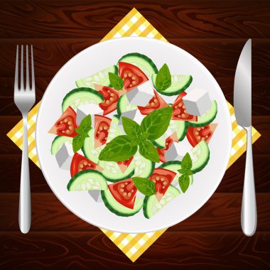 Plaka Çatal Bıçak Diyet Yunan Feta Fesleğen