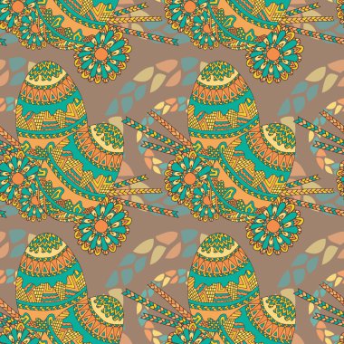 Yumurta Bej Zentangle Oryantal Desen