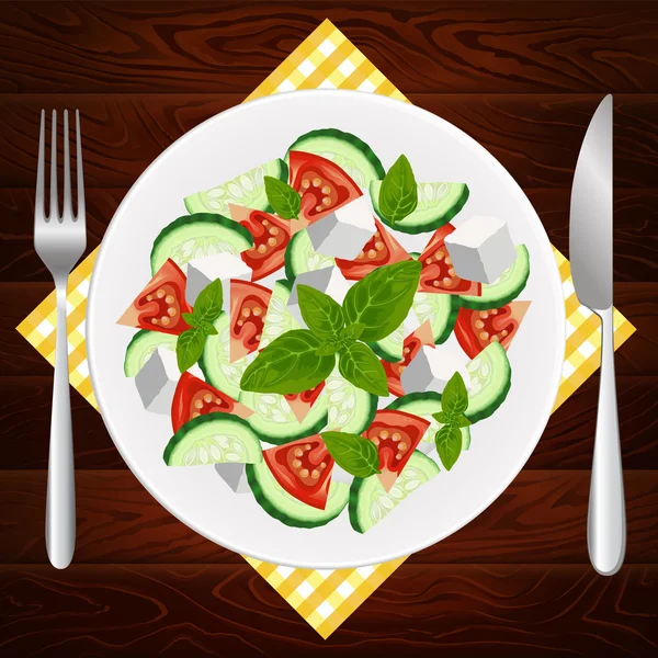 Plaat vork mes dieet Griekse feta basilicum — Stockvector