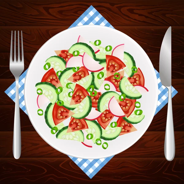 Diät Salat Tomaten Gurken Rettich Zwiebeln — Stockvektor