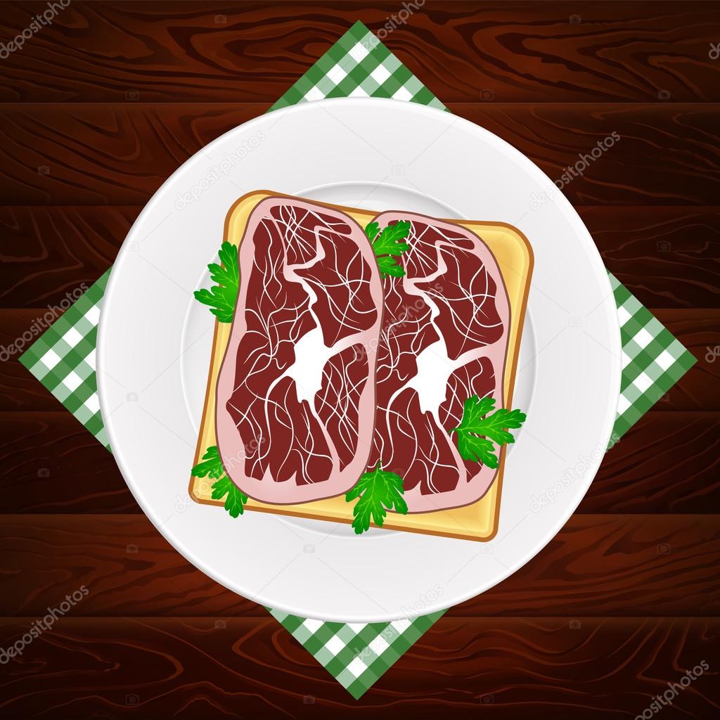 PLATE NAPKIN PROSCIUTTO PARSLEY SANDWICH WOOD TEXTURE