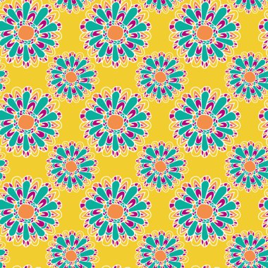 Çiçek Sarı Mor Mavi Desen