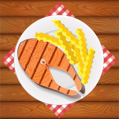 Izgara somon ve patates kızartması