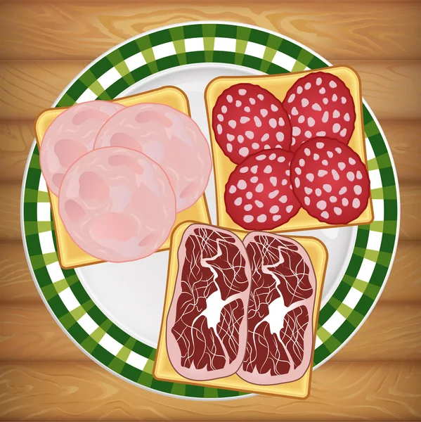 Sandwich jamón Salami jamón — Vector de stock