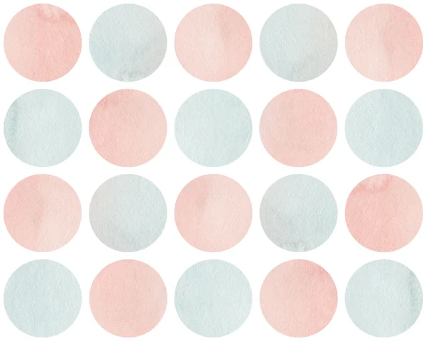 Aquarel cirkels in roze en blauwe kleur geïsoleerd over Wit. — Stockfoto