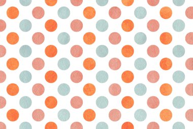 Sulu boya pembe, mavi ve turuncu polka dot arka plan.