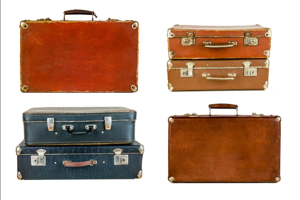 Colagem de malas de viagem retro isoladas em branco — Fotografia de Stock