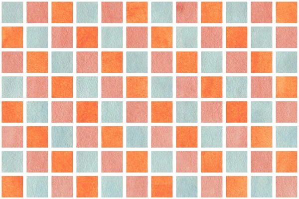 Akvarel růžové, modré a oranžové čtverce — Stock fotografie