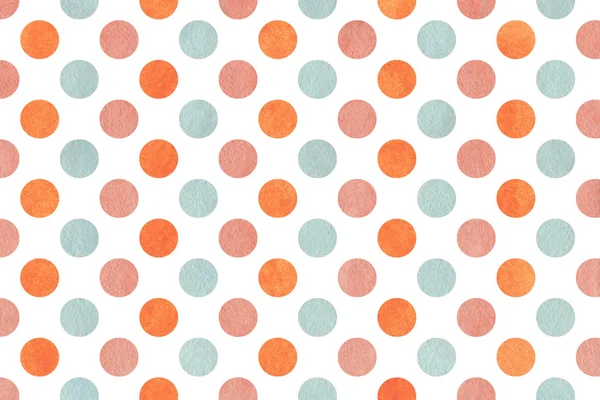 Aquarel roze, blauw en oranje polka dot achtergrond. — Stockfoto