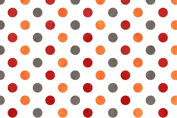 Aquarela laranja, vermelho escuro e cinza polka dot fundo . — Fotografia de Stock