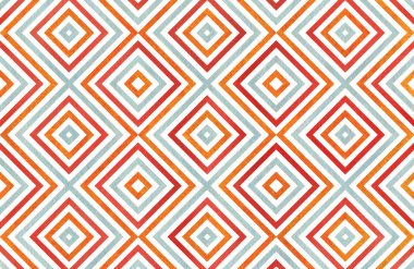 Turuncu, mavi ve kırmızı renklerde geometrik desen.