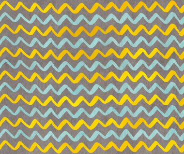 Suluboya mavi ve sarı el boyalı çizgili gri arka plan üzerinde chevron