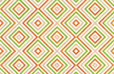 Bej rengi, turuncu ve yeşil renklerde geometrik desen.