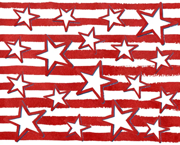 Aquarel grunge rode sterren op grunge aquarel rode strepen. — Stockfoto