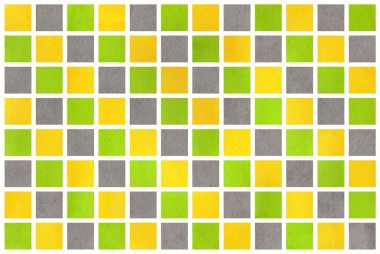 Suluboya sarı, gri ve yeşil kareler