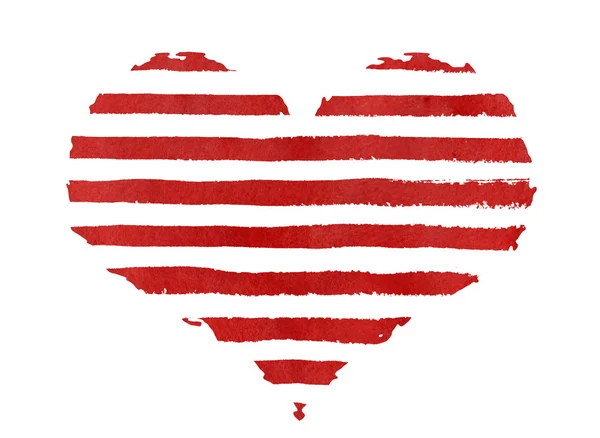 Rood gestreepte aquarel hart — Stockfoto