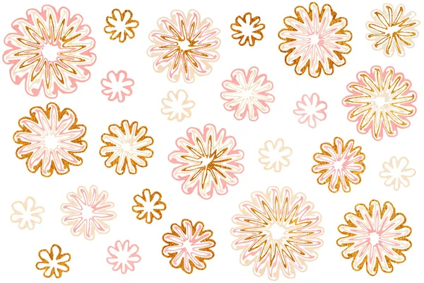 Acuarela beige, rosa claro y acrílico flores abstractas doradas sobre fondo blanco — Foto de Stock