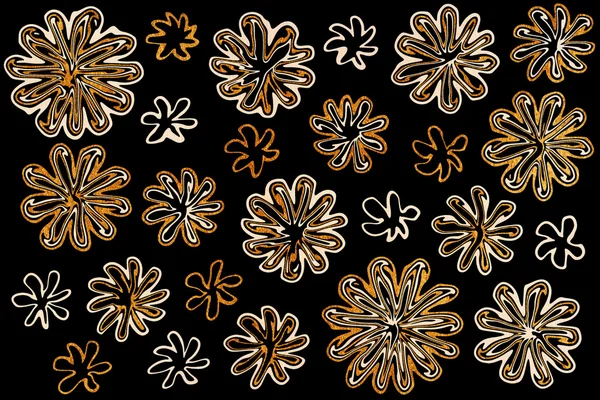 Akwarela beżowy i streszczenie kwiaty akrylowe złote na czarnym tle — Zdjęcie stockowe