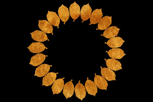 Grinalda de folhas douradas. Grinaldas de folhas circulares para o seu texto . — Fotografia de Stock