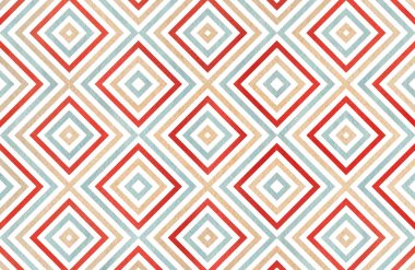 Bej, kırmızı ve mavi renklerde geometrik desen.