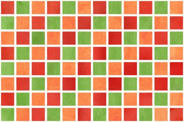 Sulu Boya turuncu, kırmızı ve yeşil kareler