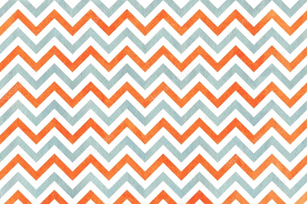 Watercolor orange and blue stripes background, chevron.