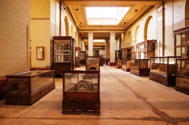 CAIRO, EGYPT - Şubat 2021: Kahire 'deki Mısır Müzesi' nin iç görünümü.