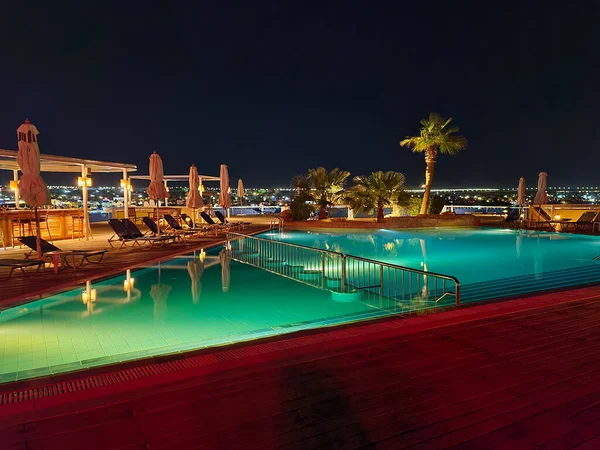 Sharm Sheikh Egypt Februari 2021 Hotel Zwembad Het Dak Nachts — Stockfoto