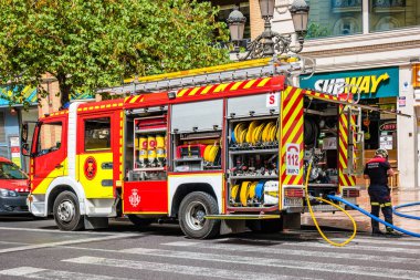 VALENCIA, SPAIN - June 2019: Fire truck in the center of Valencia