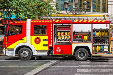 VALENCIA, SPAIN - June 2019: Fire truck in the center of Valencia