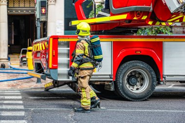 VALENCIA, SPAIN - June 2019: Fire truck in the center of Valencia