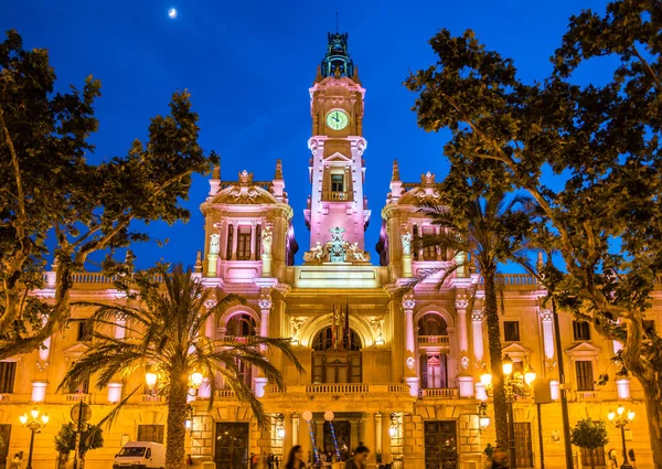 Main Square Valencia Night Spain — Foto Stock