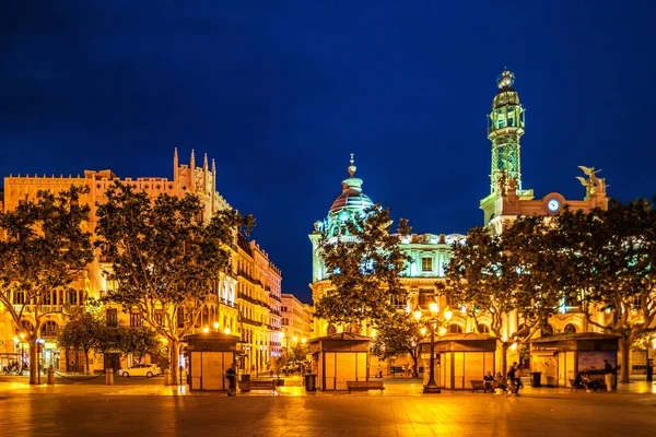 Valencia Spain June 2019 Main Square Valencia Night Spain — Foto Stock