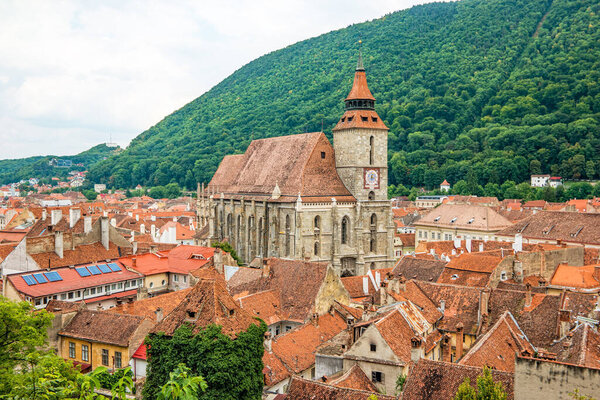 Top view of the old town of Brasov in Romania.