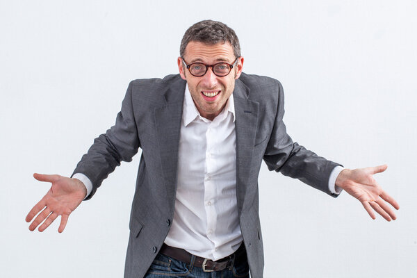 outraged 40s businessman with an attitude blaming, accusing management