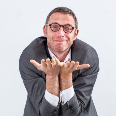 yalvarıyor veya sunan bir şey iyilik veya cömertlik için mutlu Yöneticisi