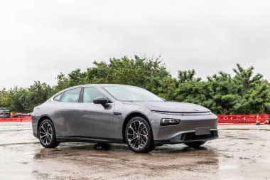 Hong Kong, Çin 24 Haziran 2021: XPeng P7 EV Test Sürüşü 24 Haziran 2021.