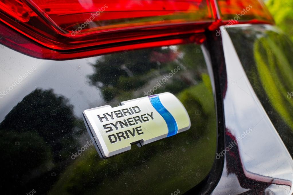 Hong Kong, China Oct 27, 2014 : Toyota Camry Hybrid 2014 Hybrid Logo on Oct 27 2014 in Hong Kong.