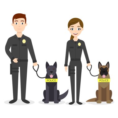 Vektör karakter: iki genç polis memuru erkek ve kadın