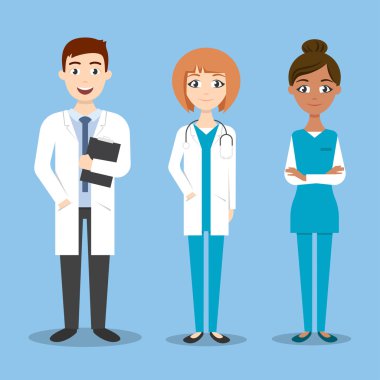 Vektör karakter: doktor ve hemşire, tıbbi iş arkadaşları.